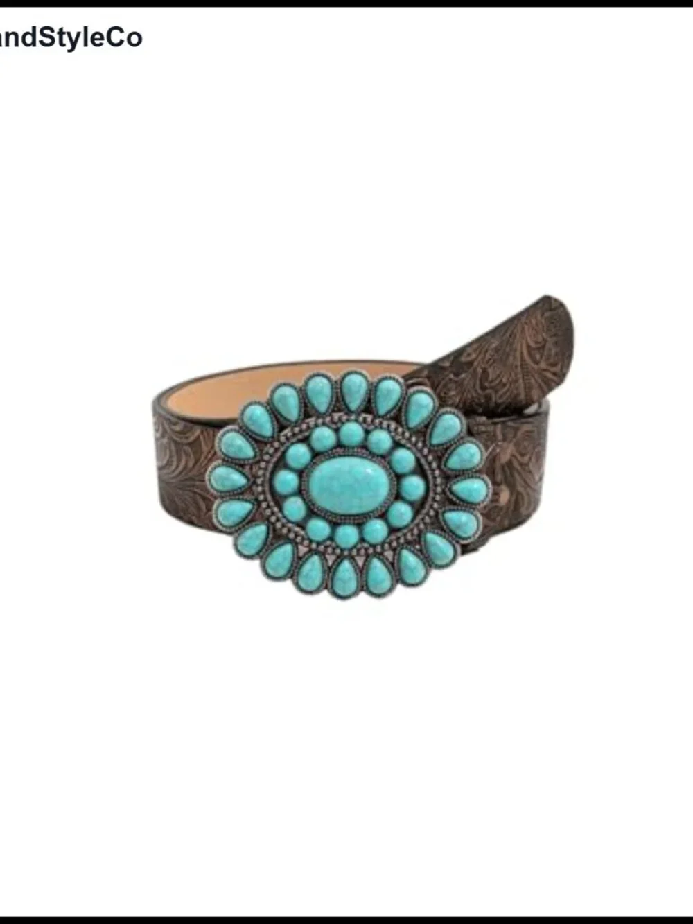Faux Leather Western Cowgirl Belt with Turquoise Buckle
